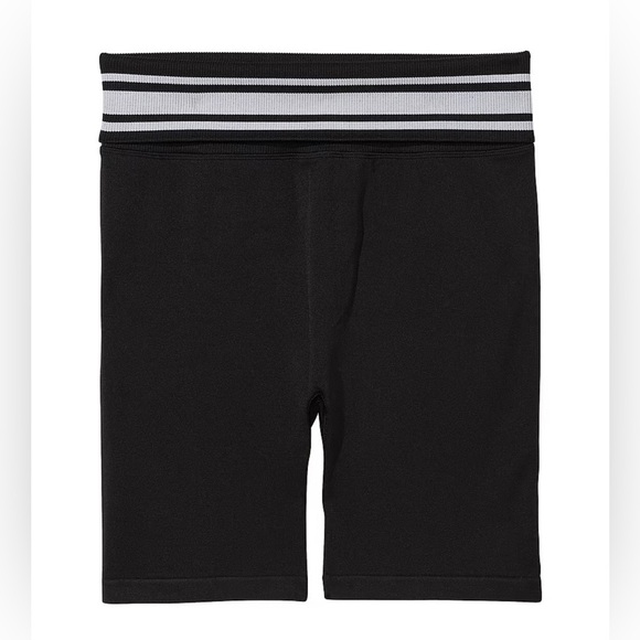 NWT VS Pink Seamless Foldover Biker Shorts- Black/White - Picture 2 of 4